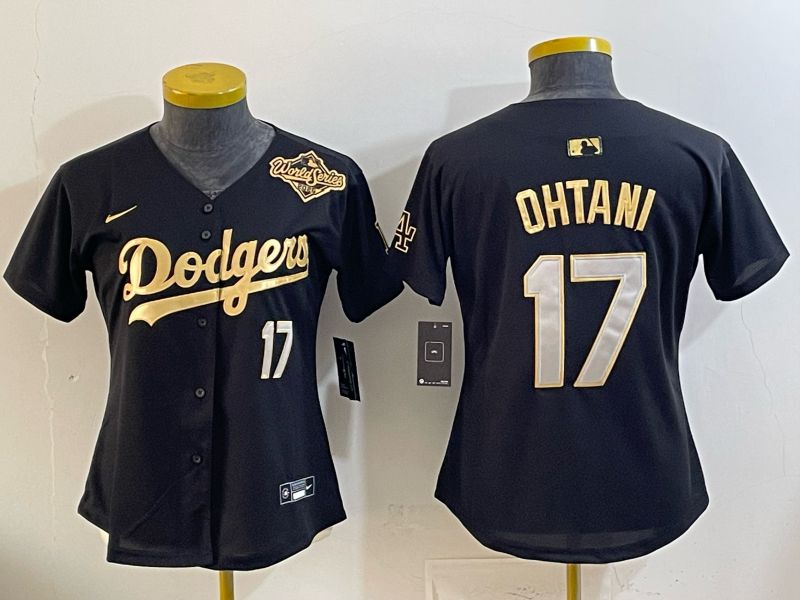 Women Nike 2026 Los Angeles Dodgers #17 Ohtani Black Gold Game MLB Jersey 067->women mlb jersey->Women Jersey